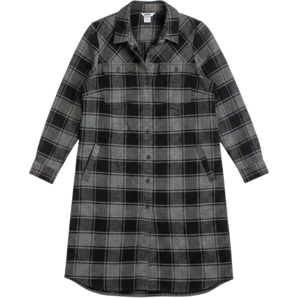 Duluth Trading Co Shacket Womens M Black Excellent Plaid Longline Flannel Jacket